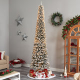 10’ Flocked Pencil Artificial Christmas Tree with 700 Clear Lights and 1145 Bendable Branches from Nearly Natural