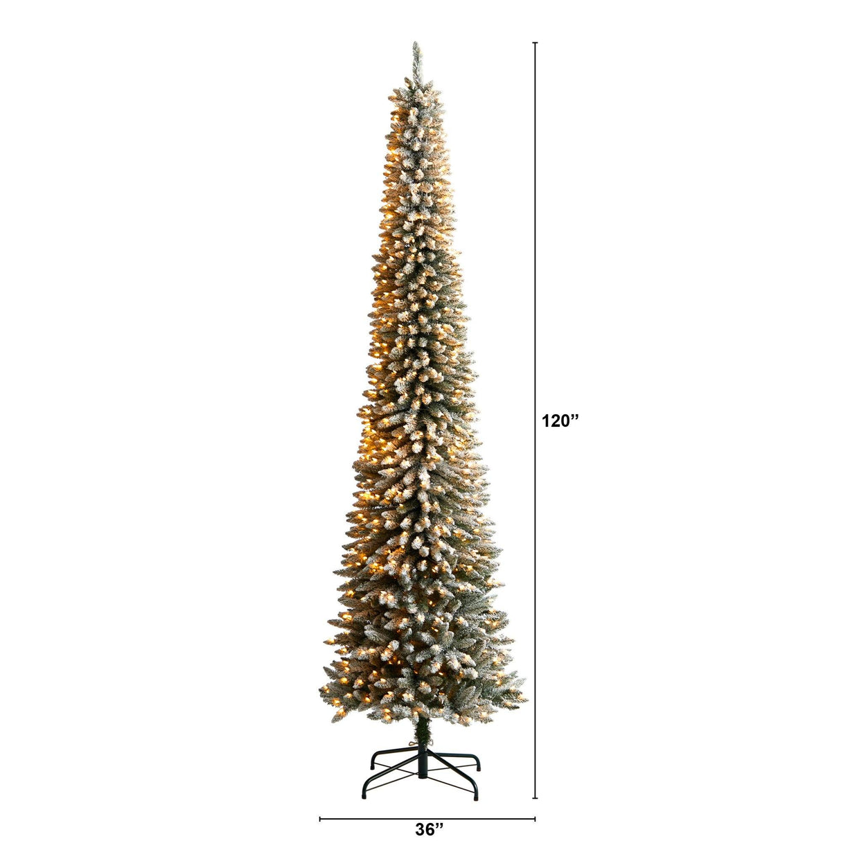 10’ Flocked Pencil Artificial Christmas Tree with 700 Clear Lights and 1145 Bendable Branches from Nearly Natural