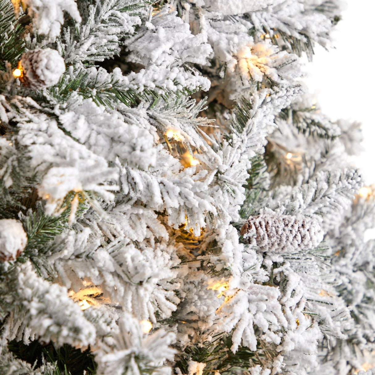 10' Flocked White River Mountain Pine Christmas Tree with Pinecones and 800 Clear LED Lights from Nearly Natural
