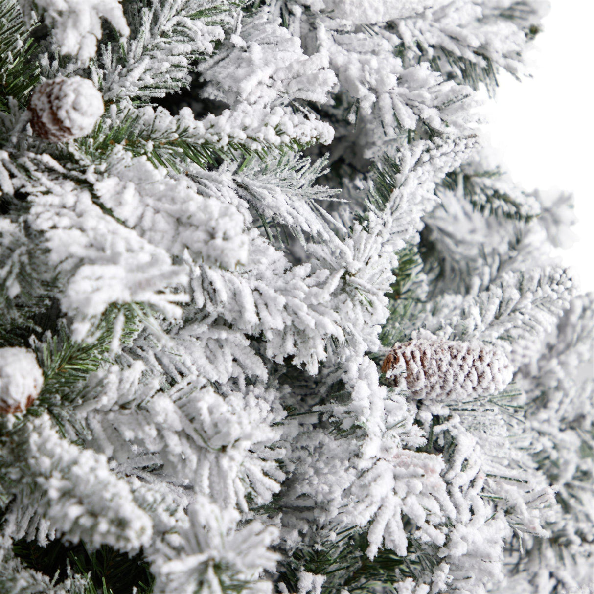 10' Flocked White River Mountain Pine Christmas Tree with Pinecones and 800 Clear LED Lights from Nearly Natural