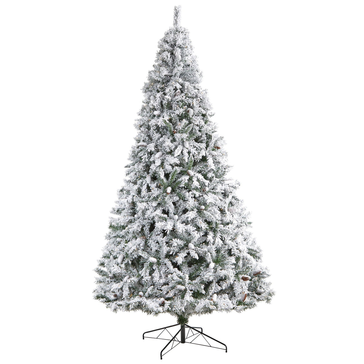 10' Flocked White River Mountain Pine Christmas Tree with Pinecones and 800 Clear LED Lights from Nearly Natural