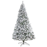 10' Flocked White River Mountain Pine Christmas Tree with Pinecones and 800 Clear LED Lights from Nearly Natural