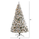 10' Flocked White River Mountain Pine Christmas Tree with Pinecones and 800 Clear LED Lights from Nearly Natural