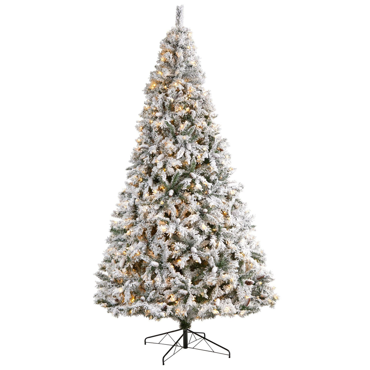 10' Flocked White River Mountain Pine Christmas Tree with Pinecones and 800 Clear LED Lights from Nearly Natural