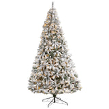 10' Flocked White River Mountain Pine Christmas Tree with Pinecones and 800 Clear LED Lights from Nearly Natural