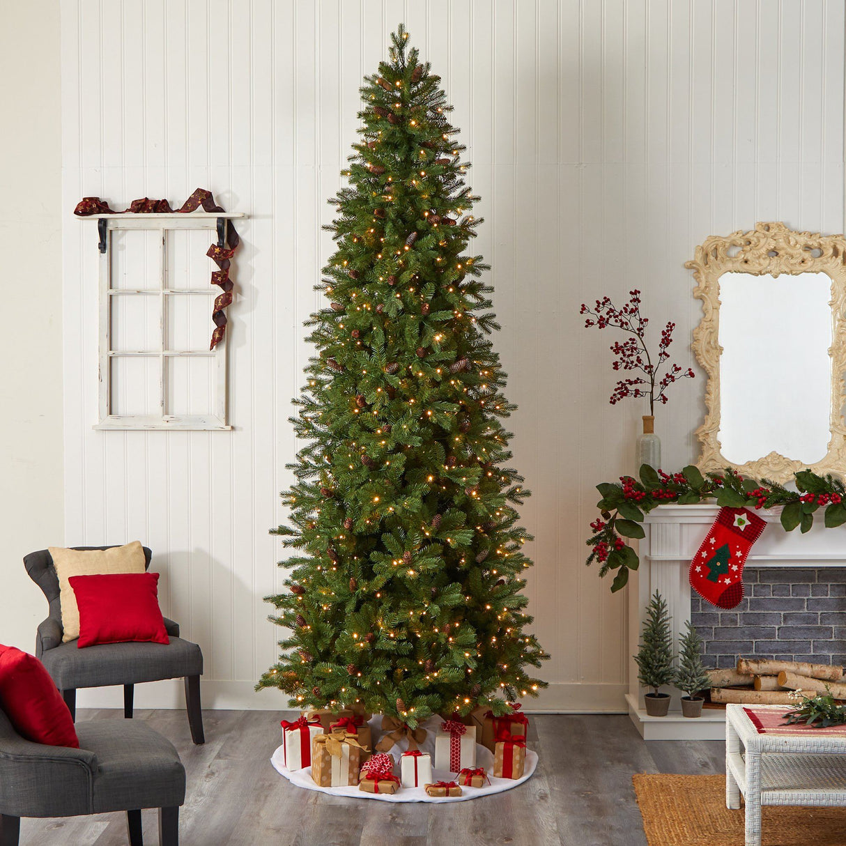 10’ Fraser Fir Artificial Christmas Tree with 780 LED Lights and 2327 Bendable Branches from Nearly Natural