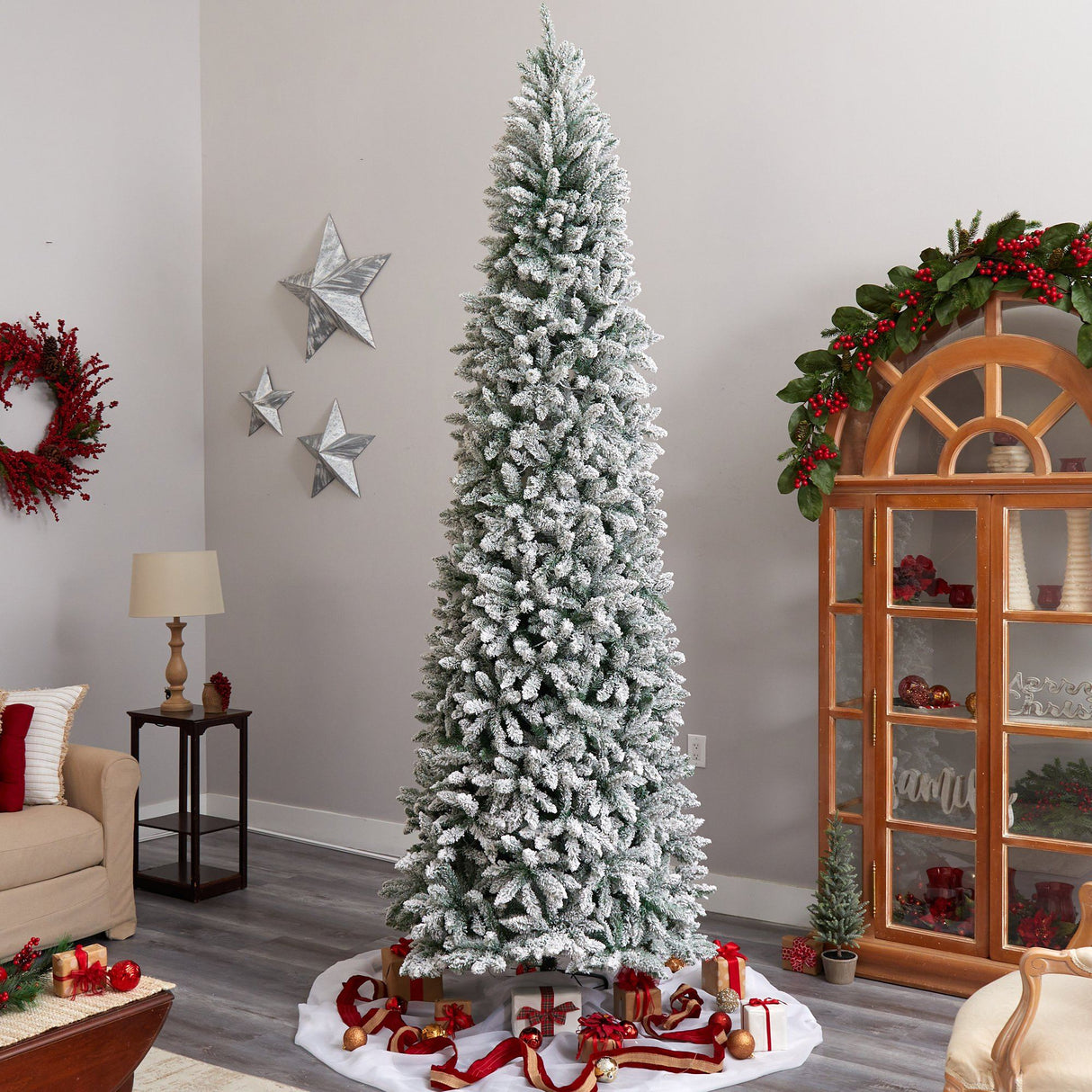 10’ Slim Flocked Montreal Fir Artificial Christmas Tree from Nearly Natural