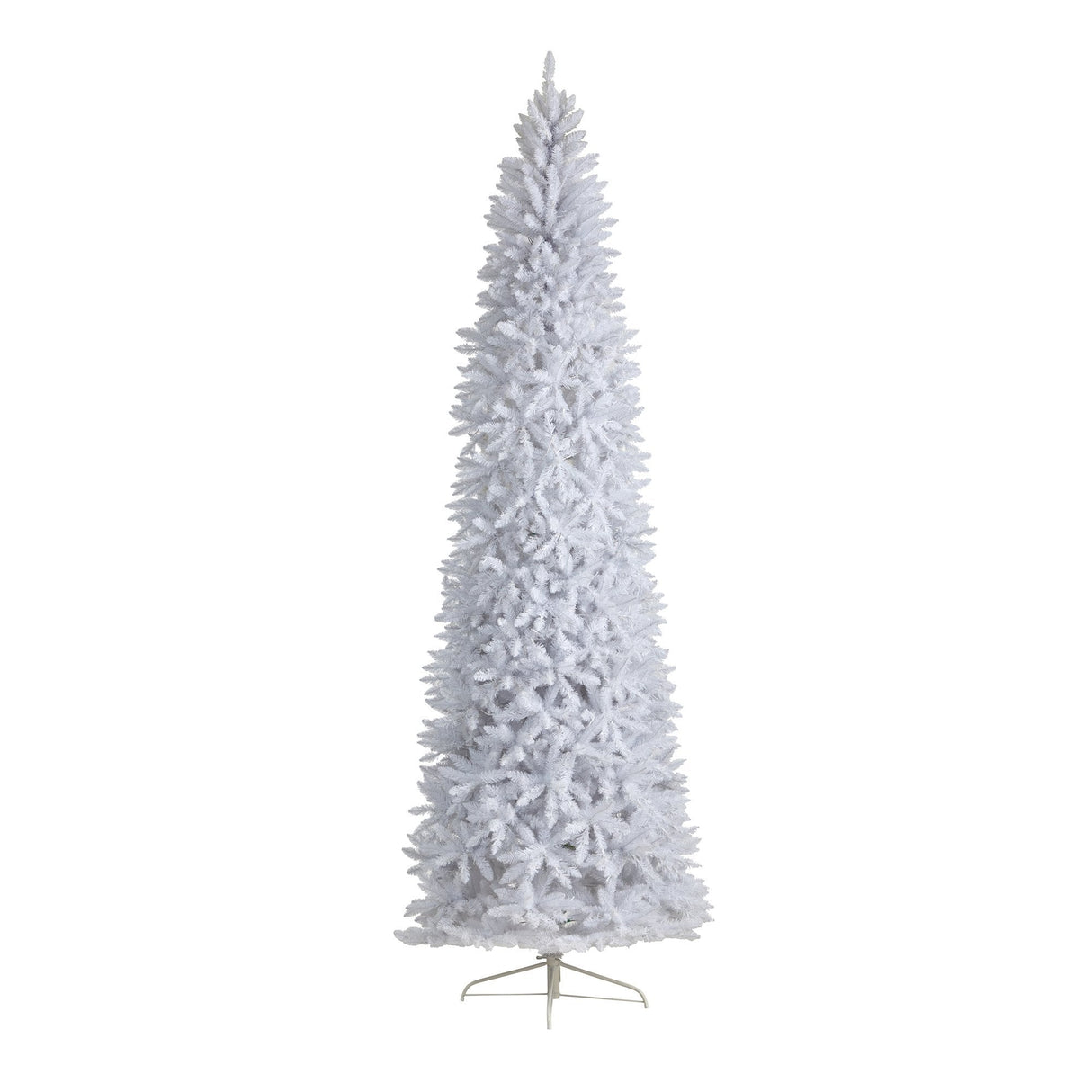10’ Slim White Artificial Christmas Tree with 800 Warm White LED Lights and 2420 Bendable Branches from Nearly Natural