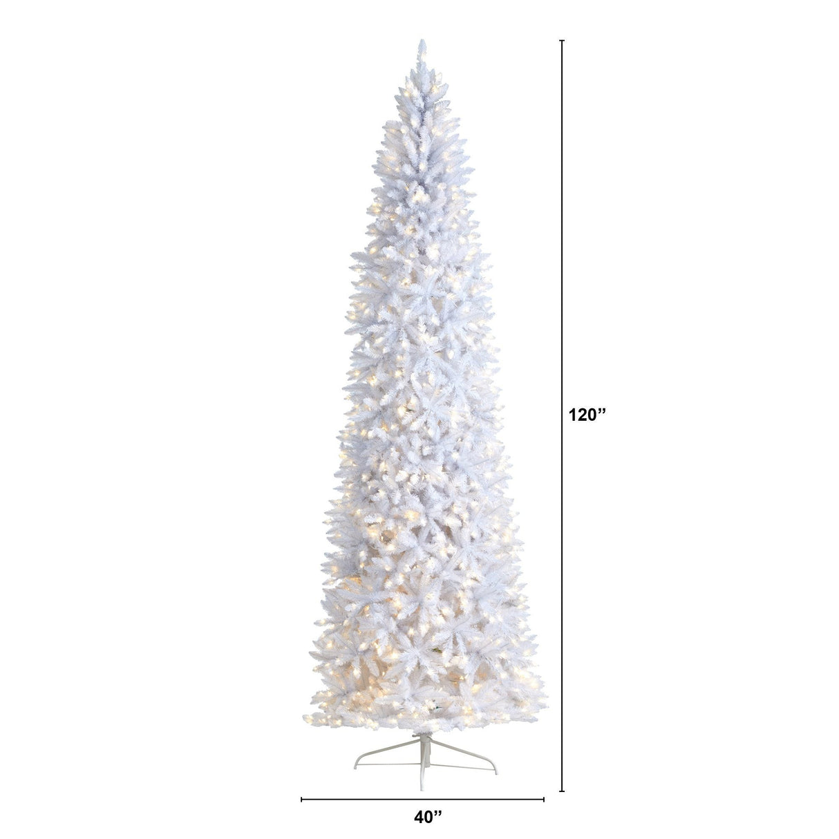 10’ Slim White Artificial Christmas Tree with 800 Warm White LED Lights and 2420 Bendable Branches from Nearly Natural