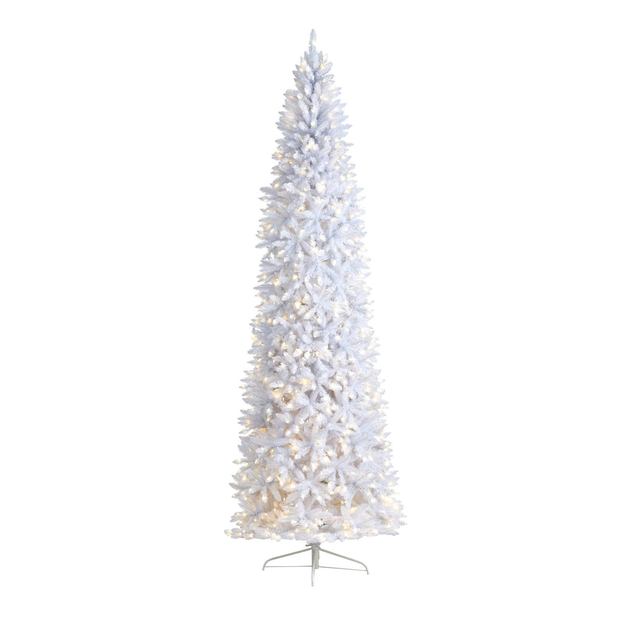 10’ Slim White Artificial Christmas Tree with 800 Warm White LED Lights and 2420 Bendable Branches from Nearly Natural