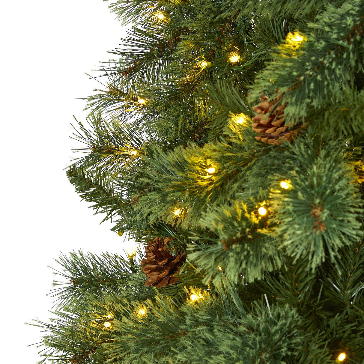 10’ White Mountain Pine Artificial Christmas Tree with 850 Clear LED Lights and Pine Cones from Nearly Natural