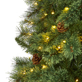 10’ White Mountain Pine Artificial Christmas Tree with 850 Clear LED Lights and Pine Cones from Nearly Natural