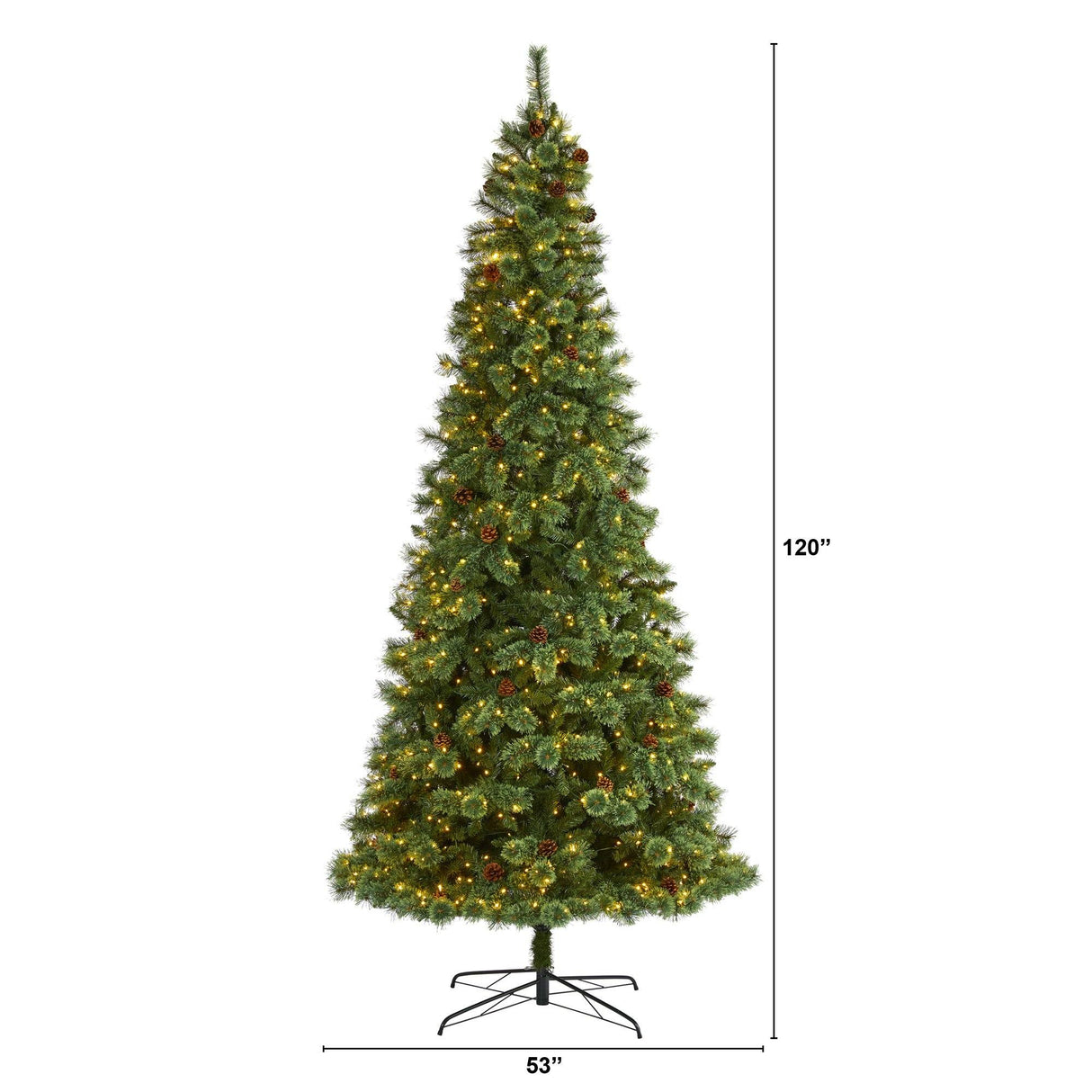 10’ White Mountain Pine Artificial Christmas Tree with 850 Clear LED Lights and Pine Cones from Nearly Natural