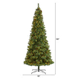 10’ White Mountain Pine Artificial Christmas Tree with 850 Clear LED Lights and Pine Cones from Nearly Natural
