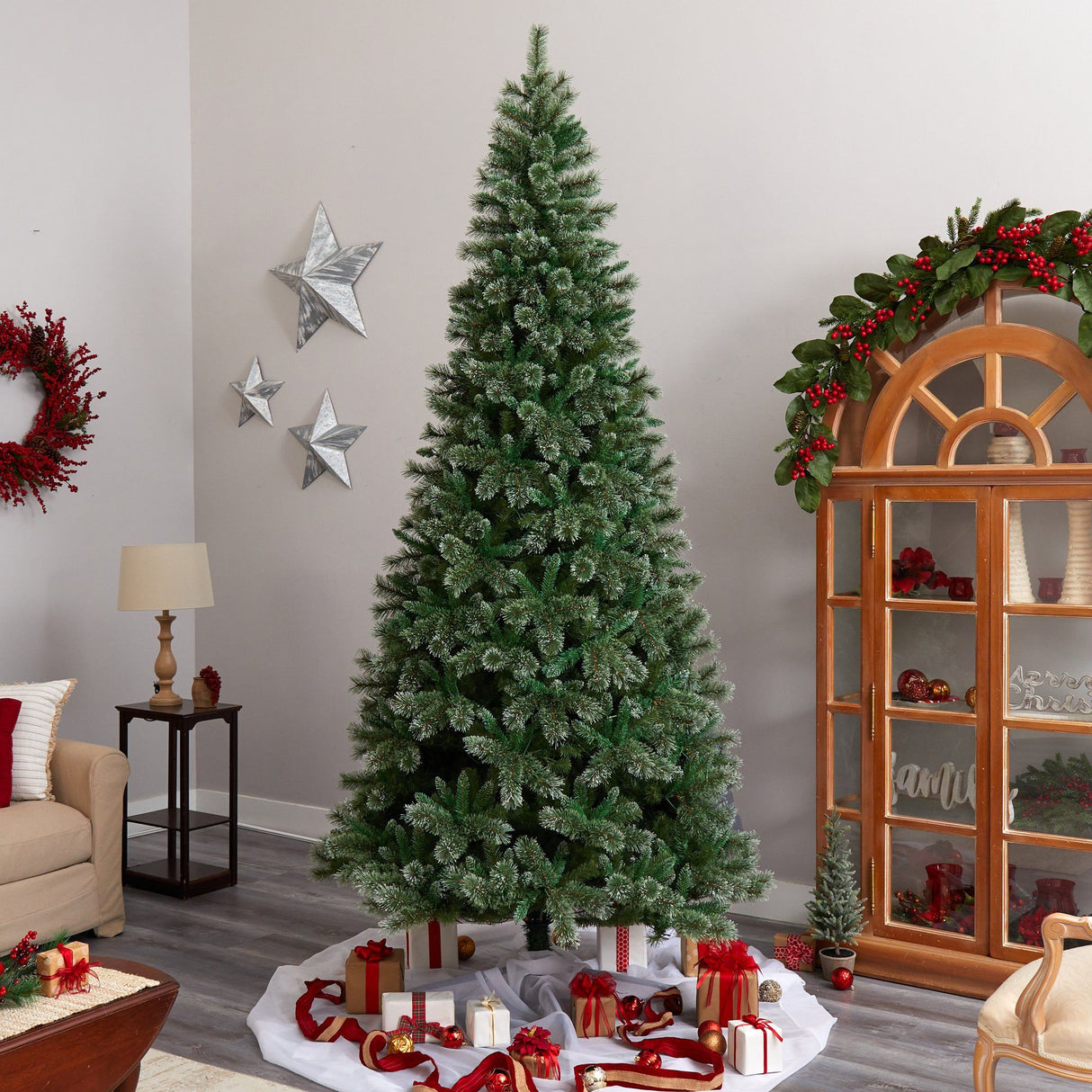 10’ Wisconsin Slim Snow Tip Pine Artificial Christmas Tree with 1050 Clear LED Lights from Nearly Natural