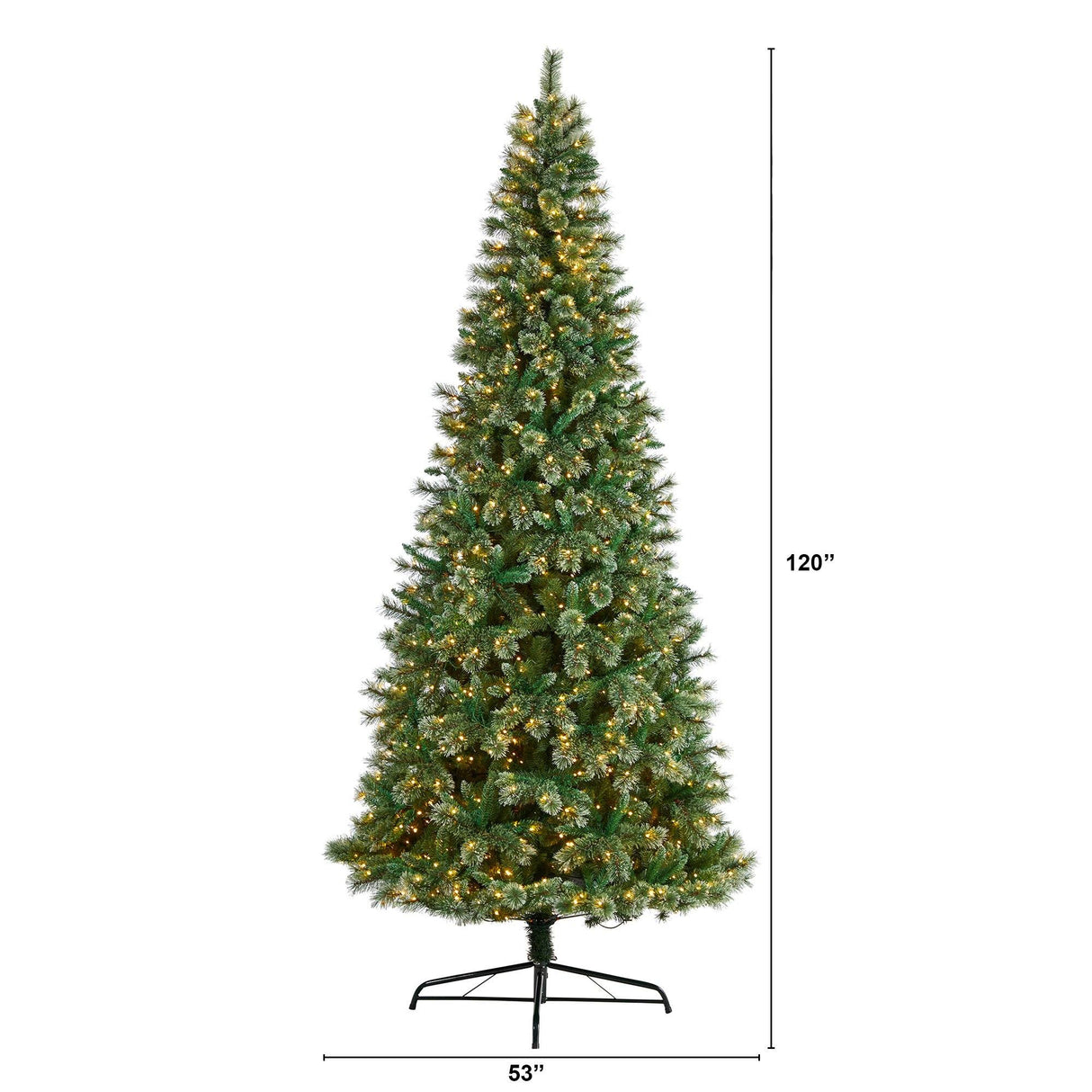 10’ Wisconsin Slim Snow Tip Pine Artificial Christmas Tree with 1050 Clear LED Lights from Nearly Natural