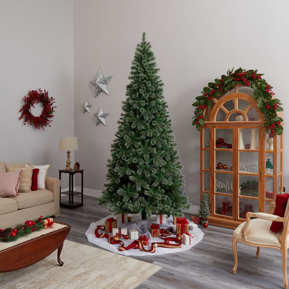 10’ Wisconsin Slim Snow Tip Pine Artificial Christmas Tree with 1652 Bendable Branches from Nearly Natural
