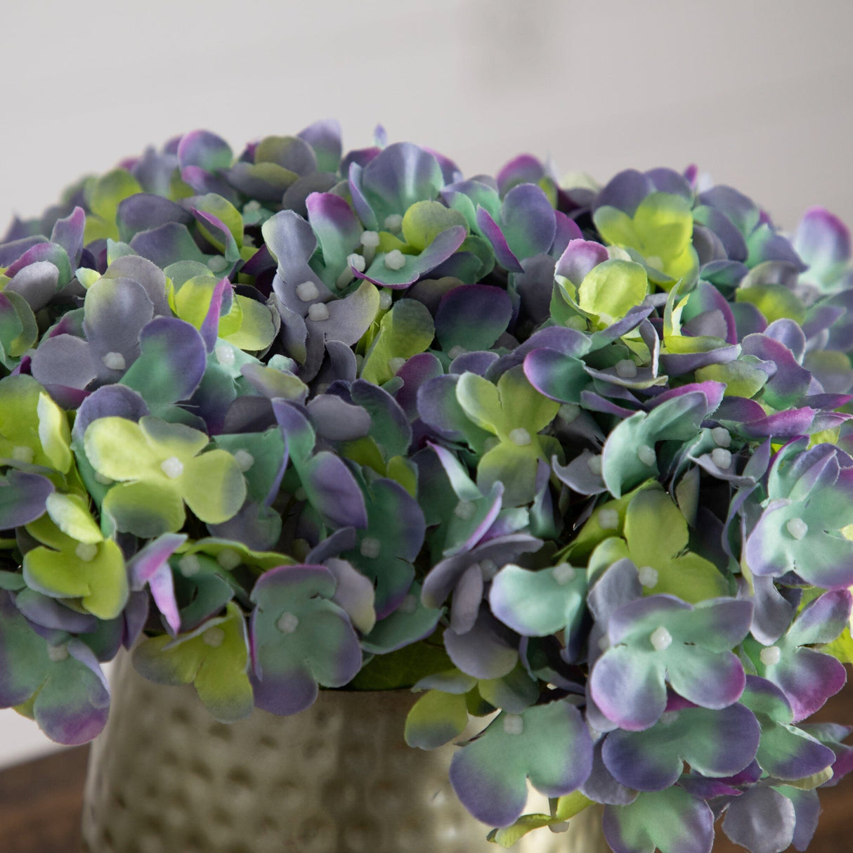 11” Artificial Hydrangea Arrangement in Gold Metal Vase from Nearly Natural