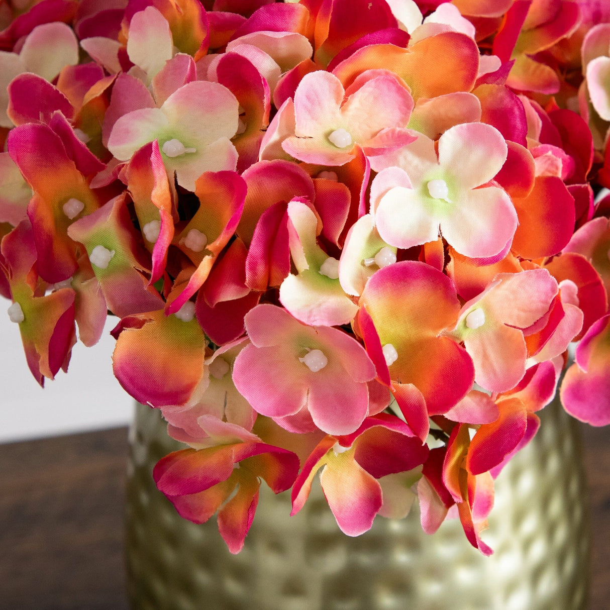 11” Artificial Hydrangea Arrangement in Gold Metal Vase from Nearly Natural