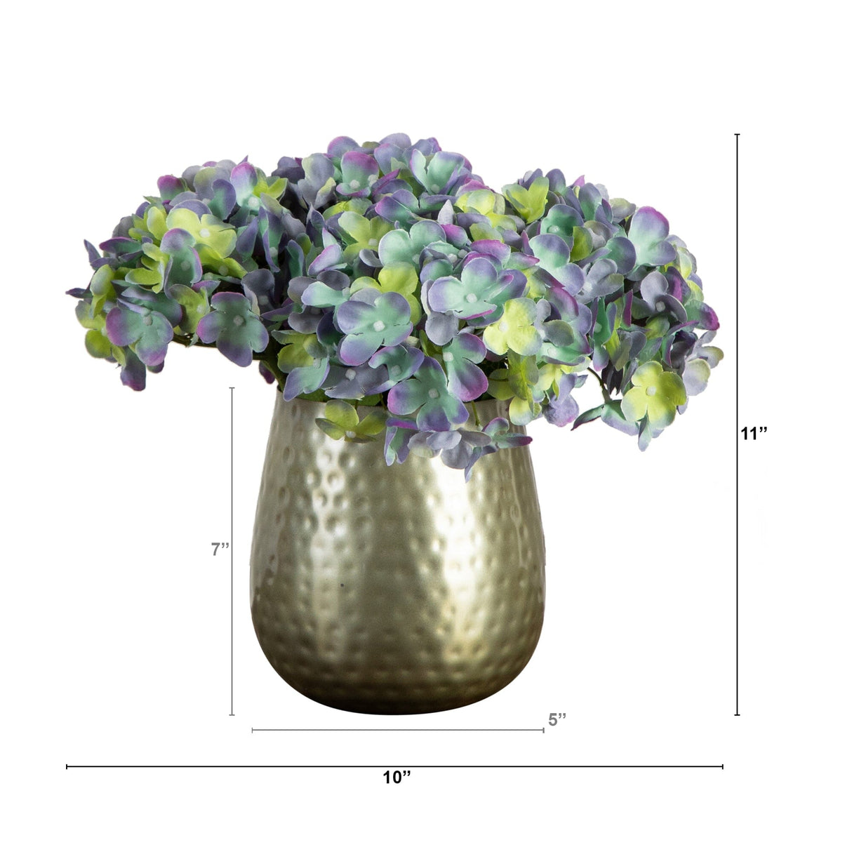 11” Artificial Hydrangea Arrangement in Gold Metal Vase from Nearly Natural