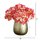 11” Artificial Hydrangea Arrangement in Gold Metal Vase from Nearly Natural