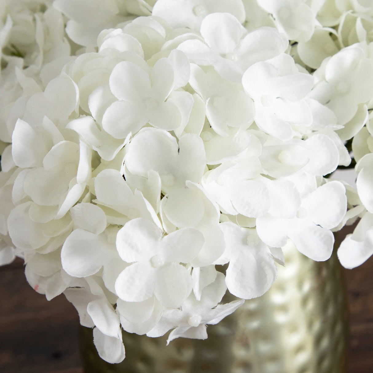 11” Artificial Hydrangea Arrangement in Gold Metal Vase from Nearly Natural