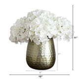11” Artificial Hydrangea Arrangement in Gold Metal Vase from Nearly Natural