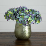 11” Artificial Hydrangea Arrangement in Gold Metal Vase from Nearly Natural