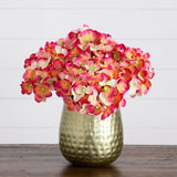 11” Artificial Hydrangea Arrangement in Gold Metal Vase from Nearly Natural