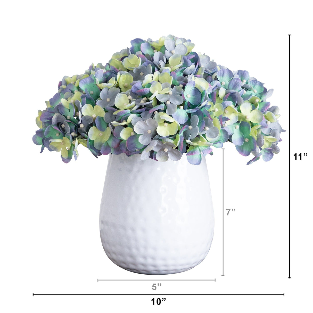 11” Artificial Hydrangea Arrangement in White Metal Vase from Nearly Natural