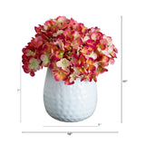11” Artificial Hydrangea Arrangement in White Metal Vase from Nearly Natural