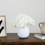 11” Artificial Hydrangea Arrangement in White Metal Vase from Nearly Natural
