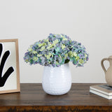 11” Artificial Hydrangea Arrangement in White Metal Vase from Nearly Natural