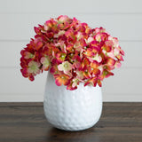 11” Artificial Hydrangea Arrangement in White Metal Vase from Nearly Natural