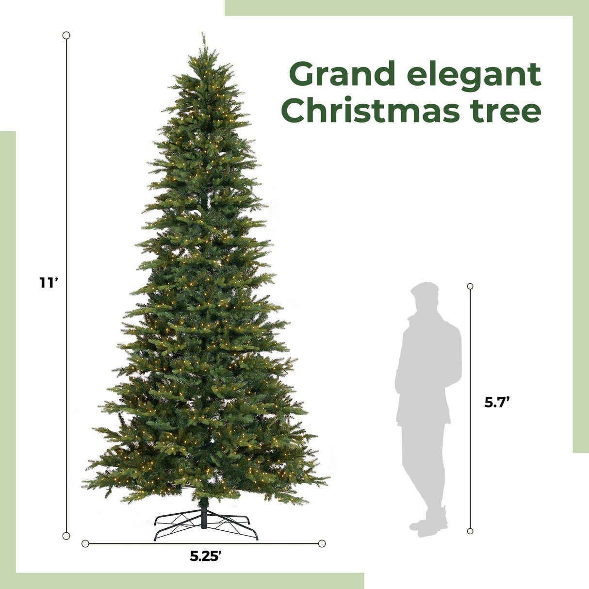 11’ Belgium Fir “Natural Look” Artificial Christmas Tree with 1250 Clear LED Lights and 4222 Bendable Branches from Nearly Natural