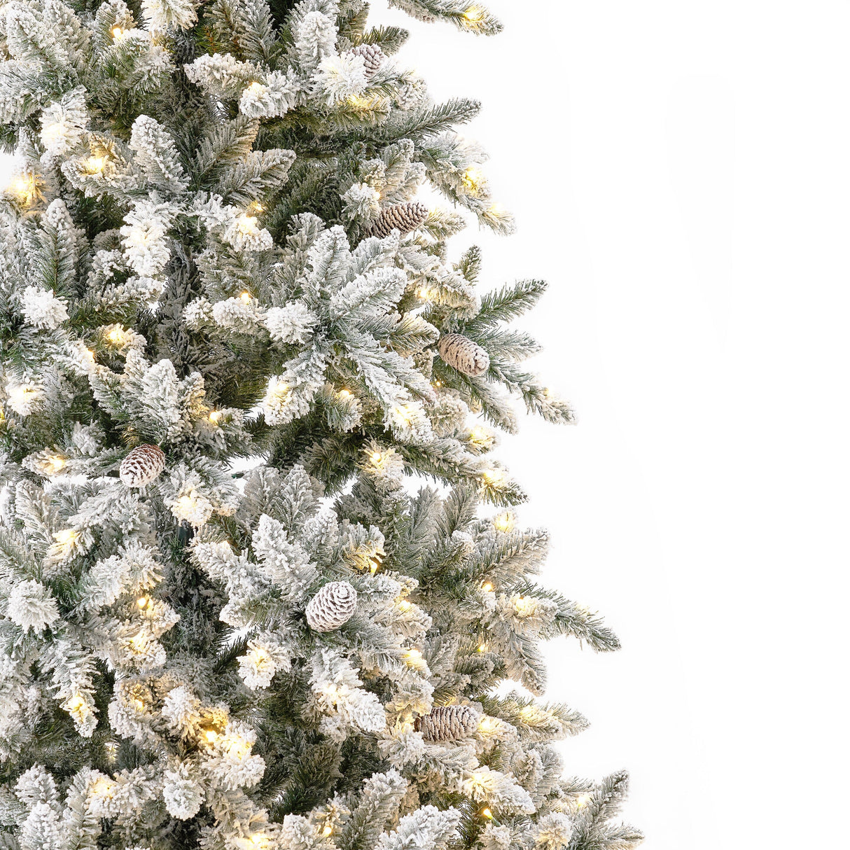 11’ Flocked Livingston Fir Artificial Christmas Tree with Pine Cones, 950 Clear Warm LED Lights and 3016 Bendable Branches from Nearly Natural