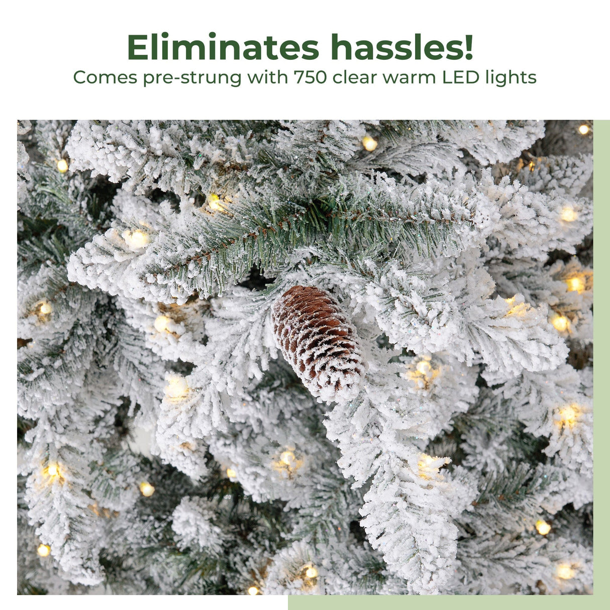 11’ Flocked Livingston Fir Artificial Christmas Tree with Pine Cones, 950 Clear Warm LED Lights and 3016 Bendable Branches from Nearly Natural
