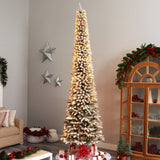11’ Flocked Pencil Artificial Christmas Tree with 850 Clear Lights and 1435 Bendable Branches from Nearly Natural