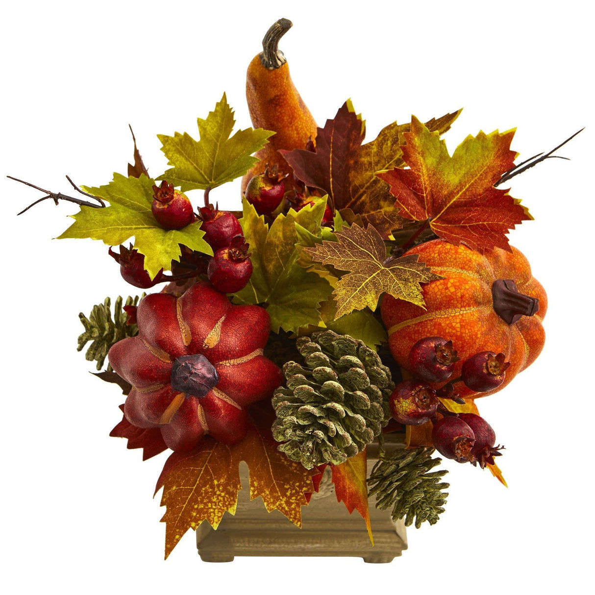 11" Pumpkin, Gourd, Berry and Maple Leaf Artificial Arrangement" from Nearly Natural