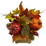 11" Pumpkin, Gourd, Berry and Maple Leaf Artificial Arrangement" from Nearly Natural