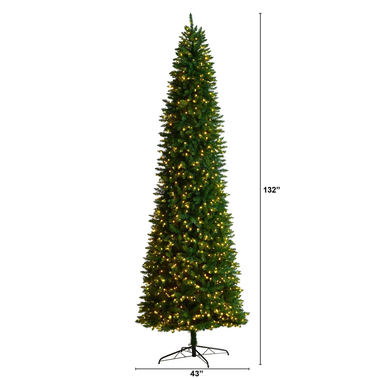 11’ Slim Green Mountain Pine Christmas Tree with 950 Clear LED Lights and 2836 Bendable Branches from Nearly Natural
