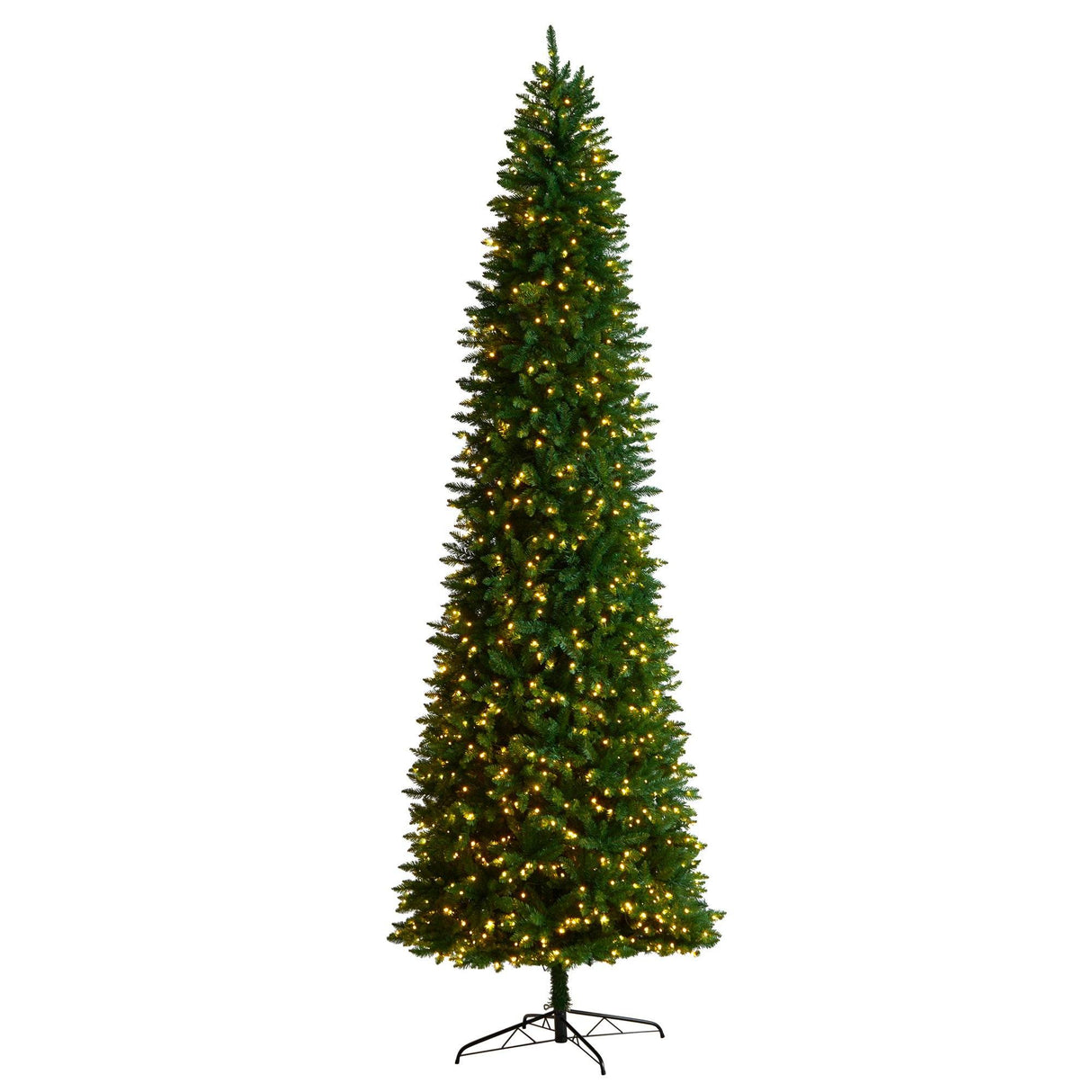 11’ Slim Green Mountain Pine Christmas Tree with 950 Clear LED Lights and 2836 Bendable Branches from Nearly Natural