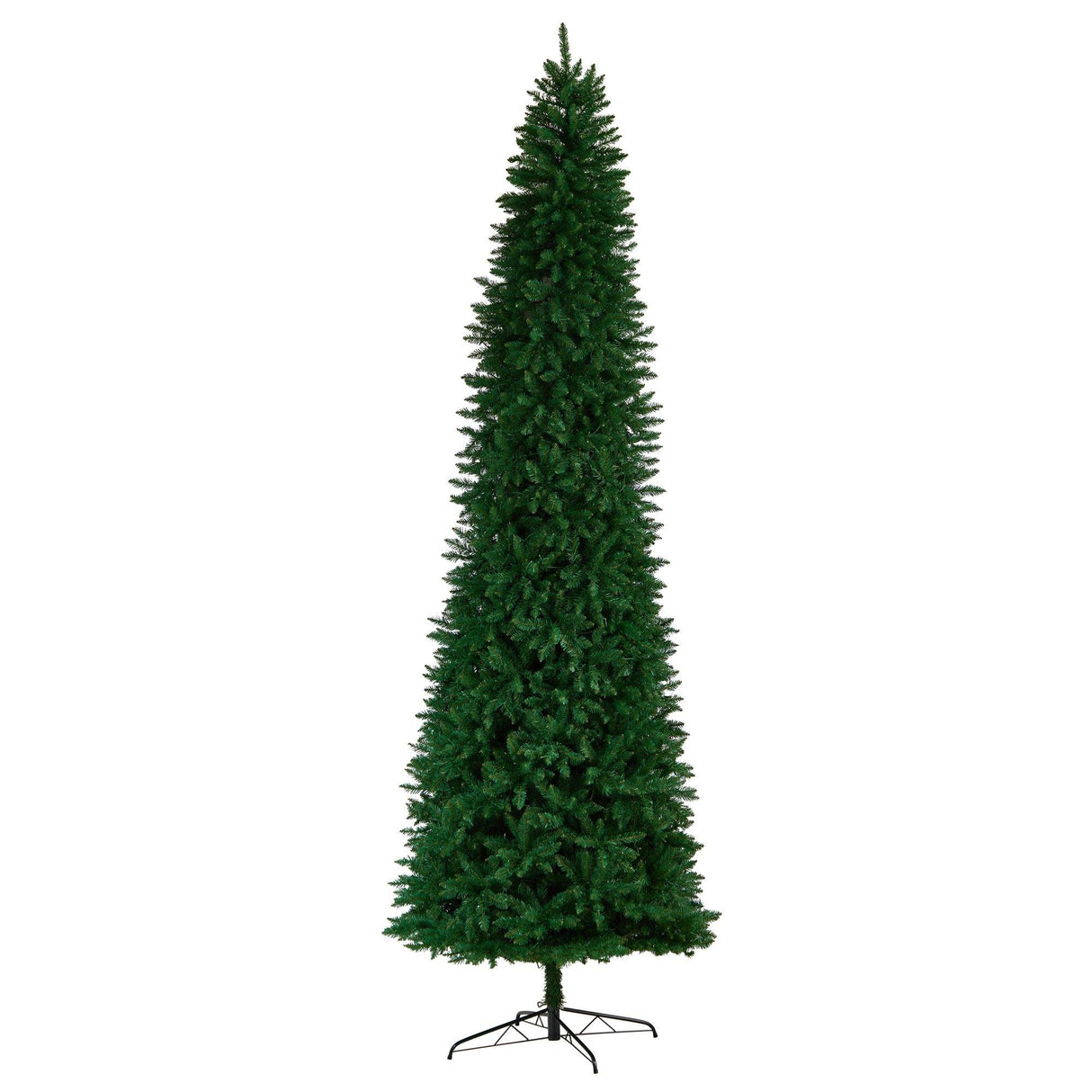 11’ Slim Green Mountain Pine Christmas Tree with 950 Clear LED Lights and 2836 Bendable Branches from Nearly Natural