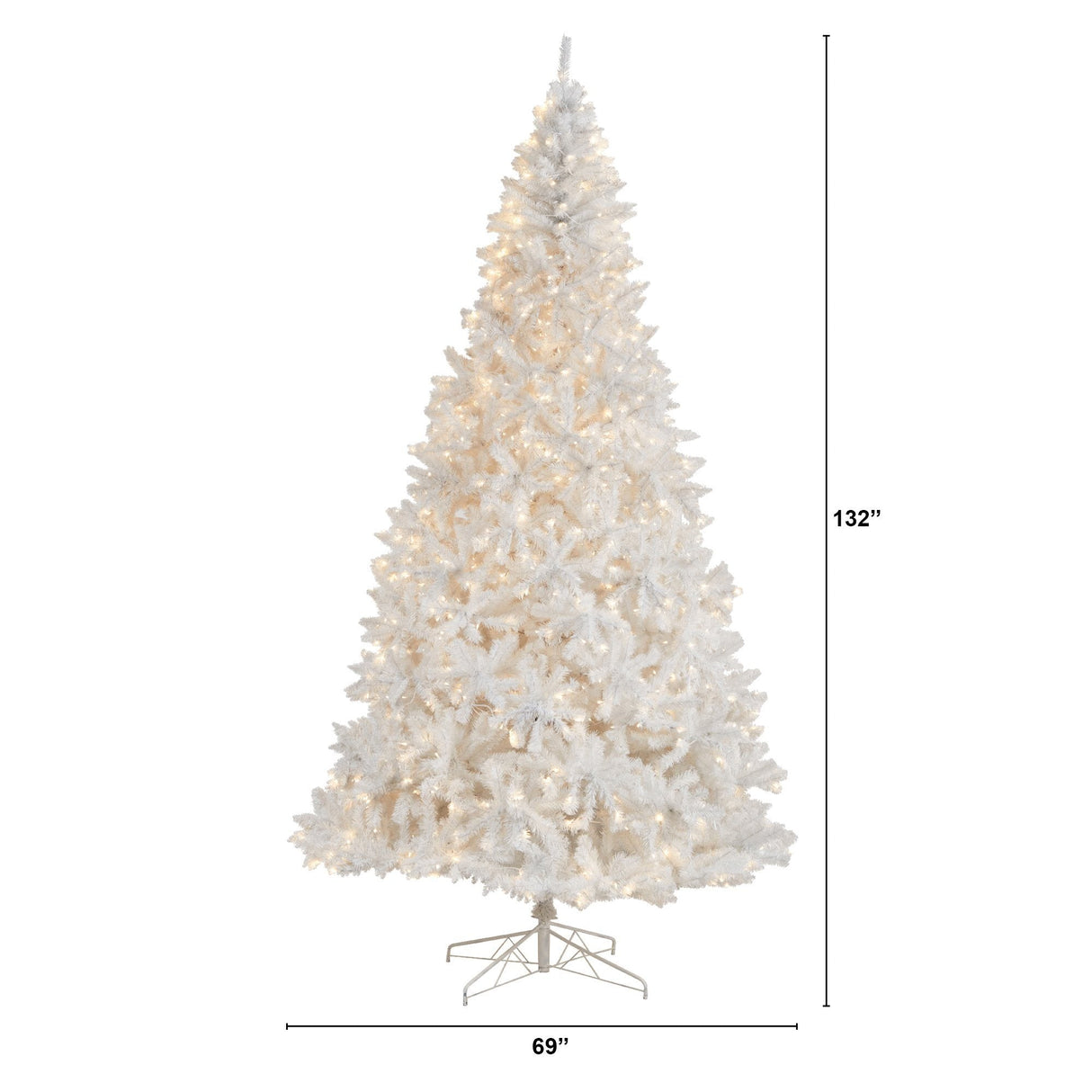11' White Artificial Christmas Tree with 2720 Bendable Branches and 1000 LED Lights from Nearly Natural