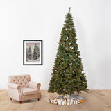 11’ White Mountain Pine Artificial Christmas Tree with 1050 Clear LED Lights, Pine Cones and 2395 Bendable Branches from Nearly Natural
