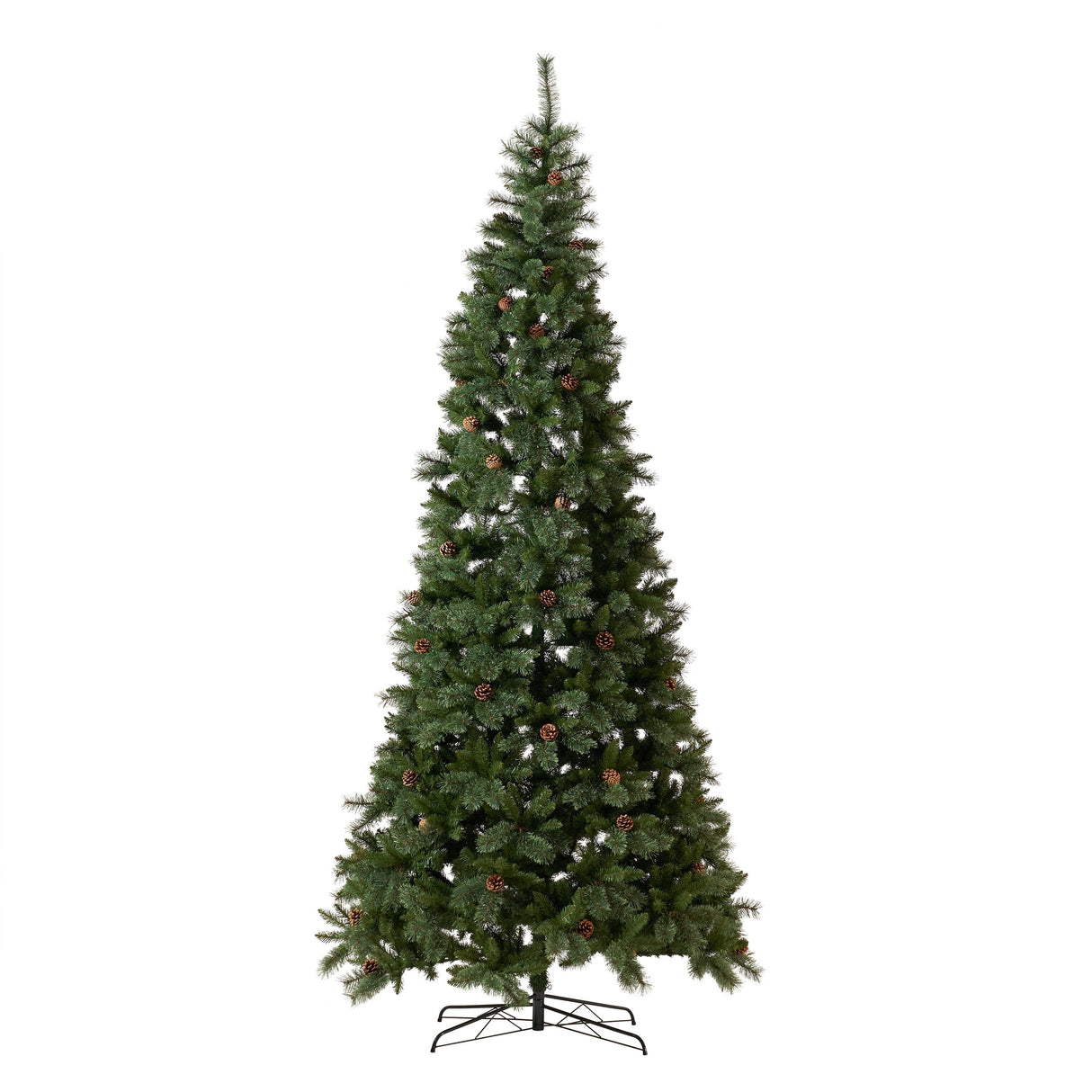 11’ White Mountain Pine Artificial Christmas Tree with 1050 Clear LED Lights, Pine Cones and 2395 Bendable Branches from Nearly Natural
