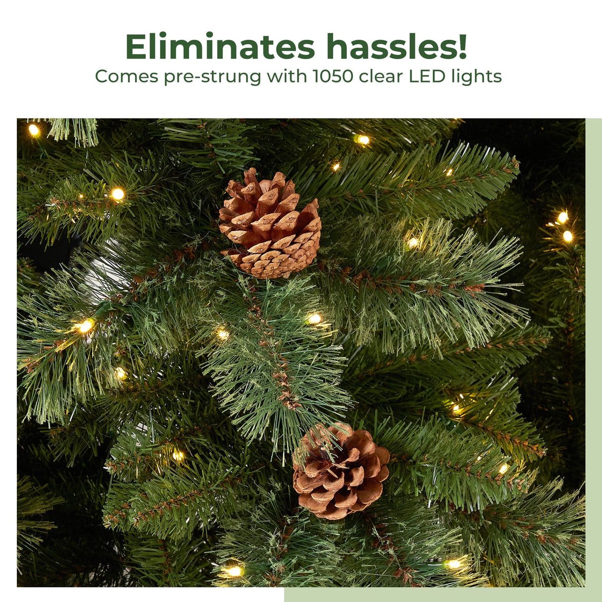 11’ White Mountain Pine Artificial Christmas Tree with 1050 Clear LED Lights, Pine Cones and 2395 Bendable Branches from Nearly Natural