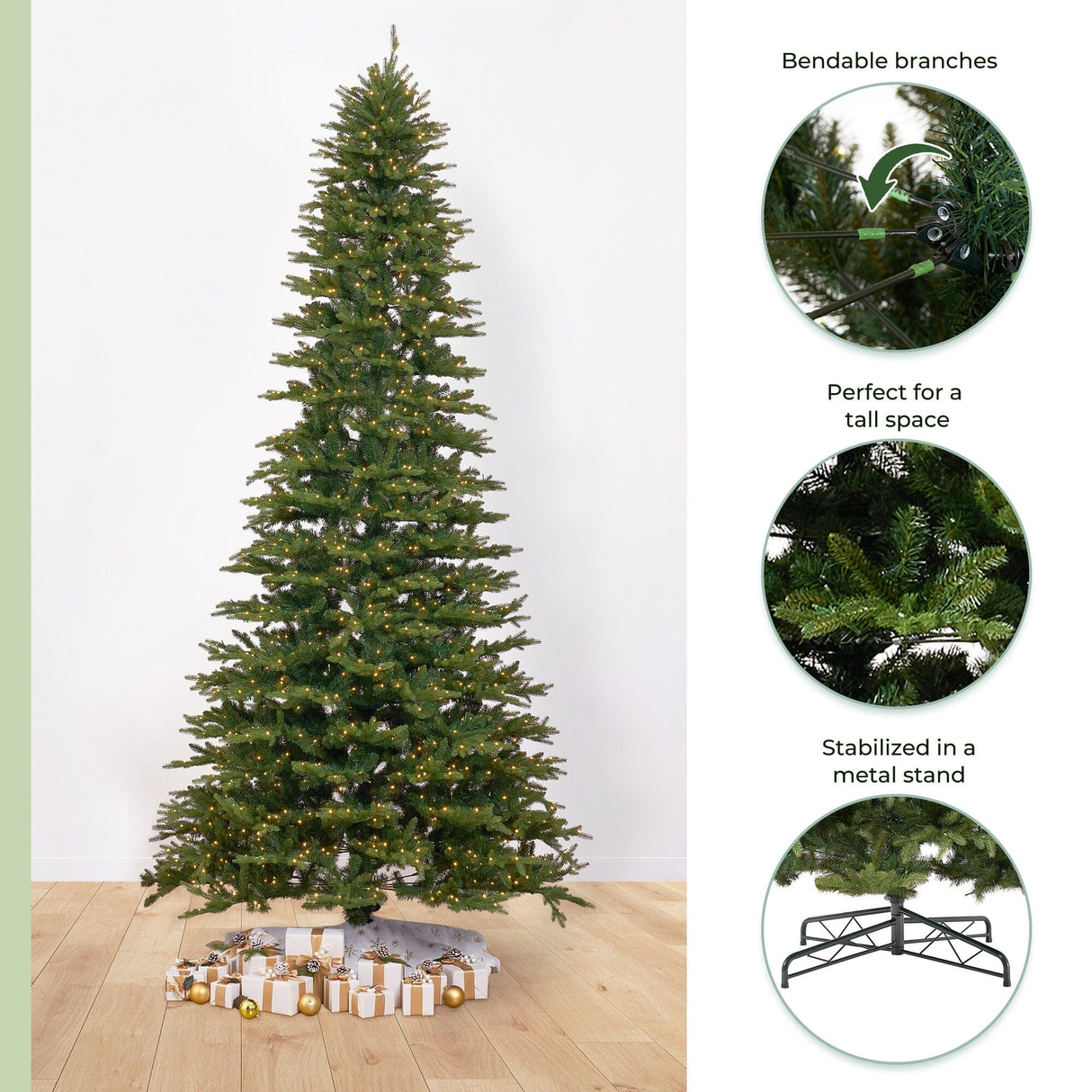 12’ Belgium Fir “Natural Look” Artificial Christmas Tree with 1500 Clear LED Lights and 4962 Bendable Branches from Nearly Natural