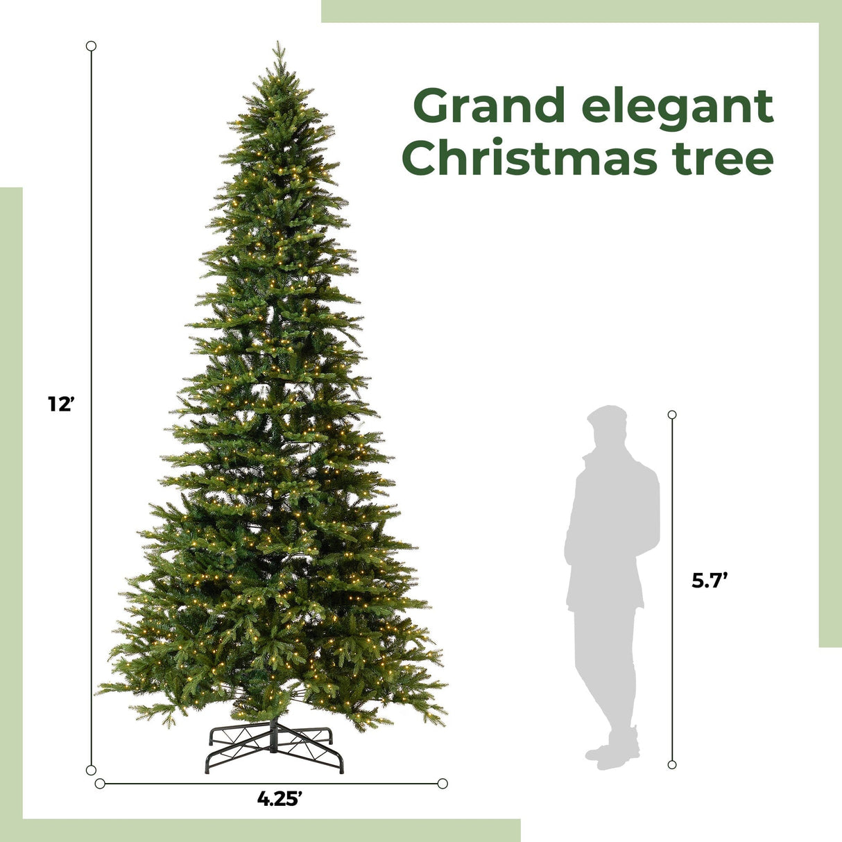 12’ Belgium Fir “Natural Look” Artificial Christmas Tree with 1500 Clear LED Lights and 4962 Bendable Branches from Nearly Natural