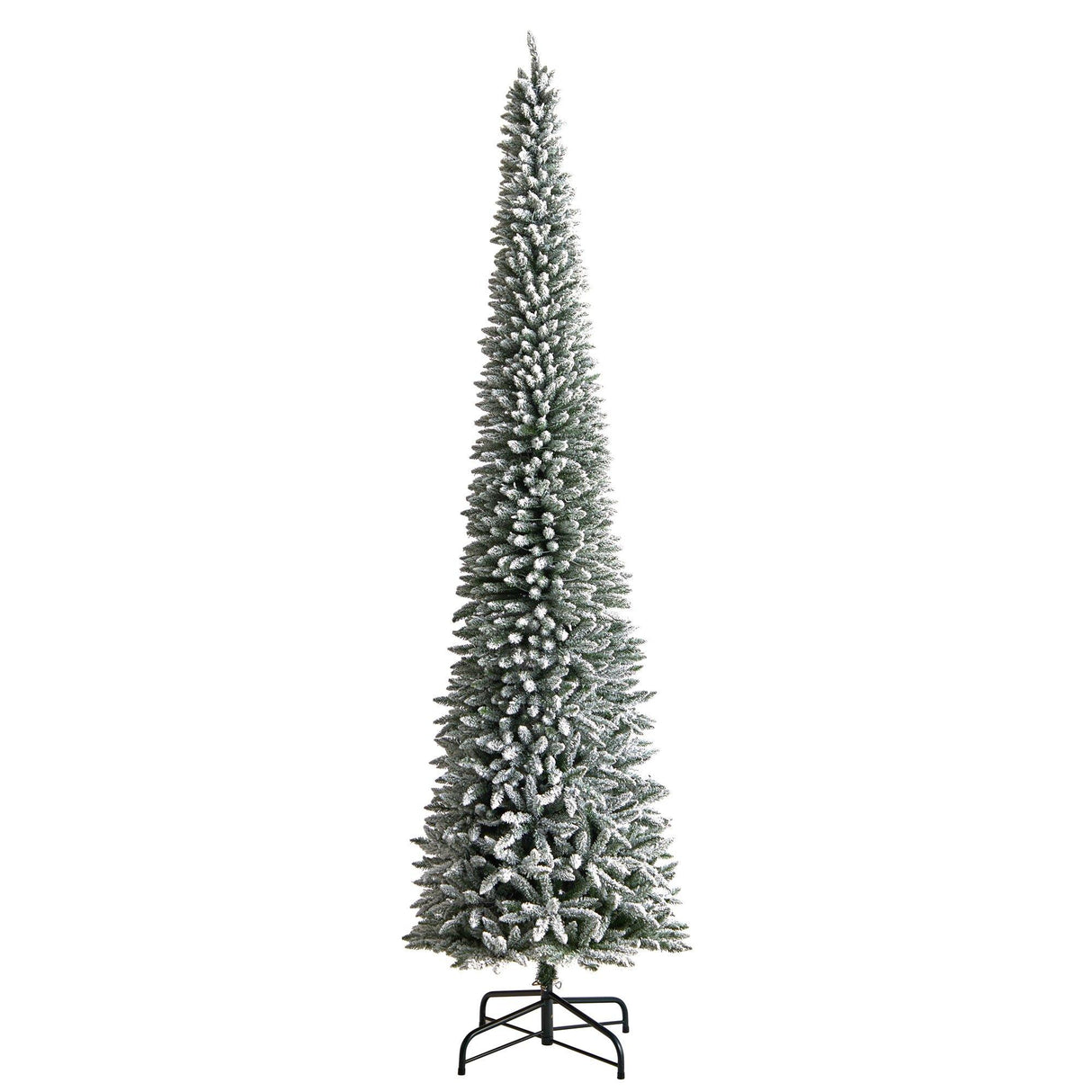 12’ Flocked Pencil Artificial Christmas Tree with 1000 Clear Lights and 1819 Bendable Branches from Nearly Natural